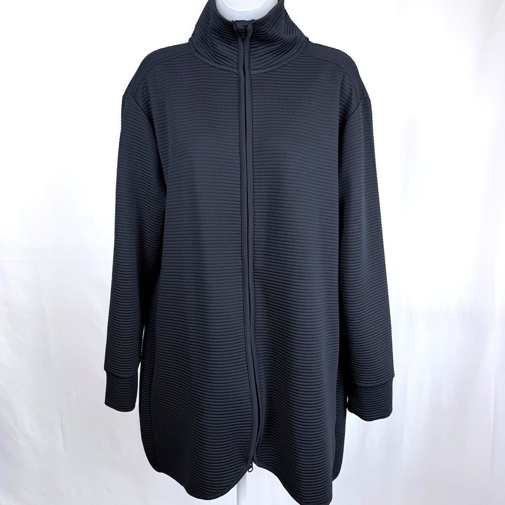 MPG Mondetta Ottoman Rib Tunic Jacket WomenXL Black Longline Full Zip Athleisure